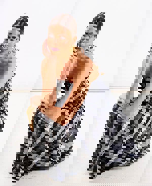 Black Check Bandeau Midi Dress