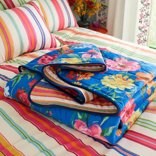 Sophie Robinson Darling Floral Reversible Stripe Bedspread Bright