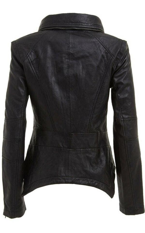 Infinity Leather Womens Detachable Collar Leather Biker Jacket-Rosario