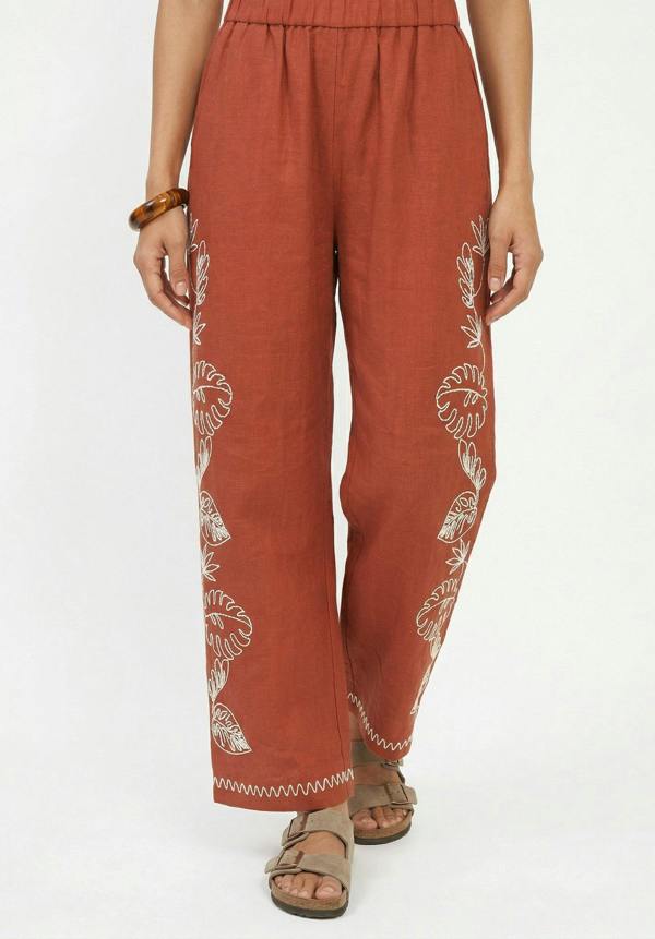 Raffya Tilly High Waist Embroidered Trouser In Rust