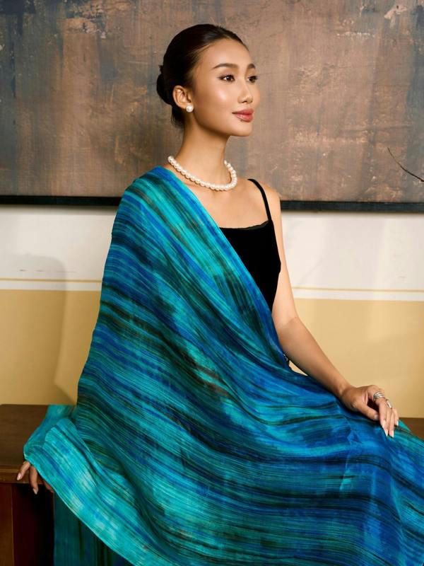 Turquoise & Emerald Silk Scarf – Hand-Dyed Mulberry Silk, Beach & Evening Wrap