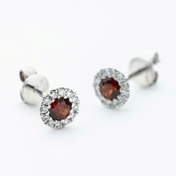 T. H. Baker 9ct White Gold Garnet & Diamond Cluster Stud Earrings NTE409GARD-9WG