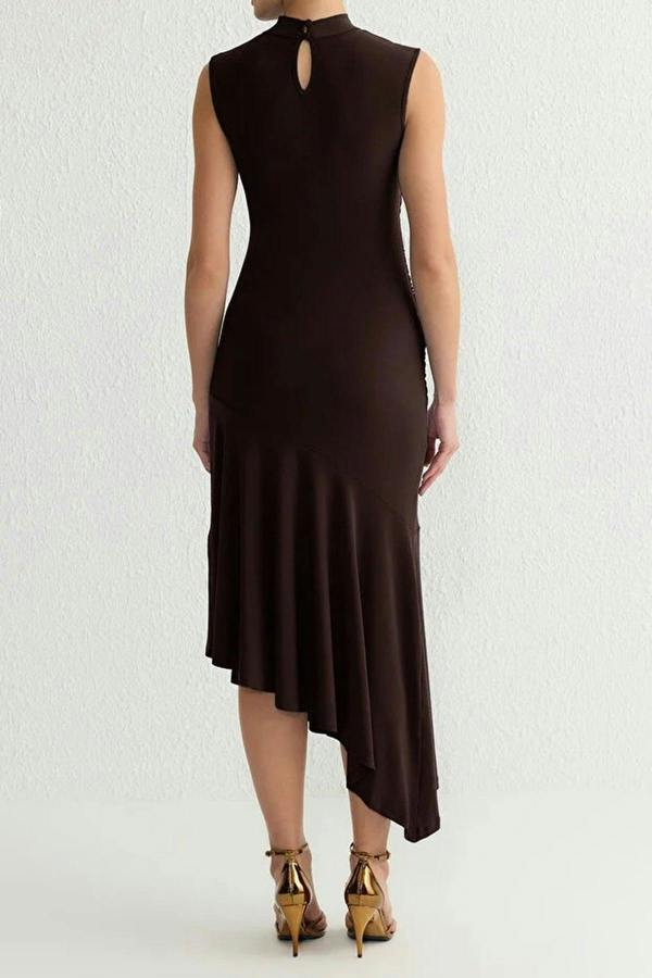 WOVCOR Elegant Knit Evening Dress with Ruffle Detail