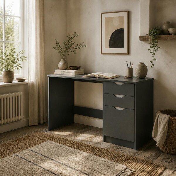 Wyld Haus Sareco 120cm High Gloss Grey Home Office Desk With Drawers And Storage Cabinet