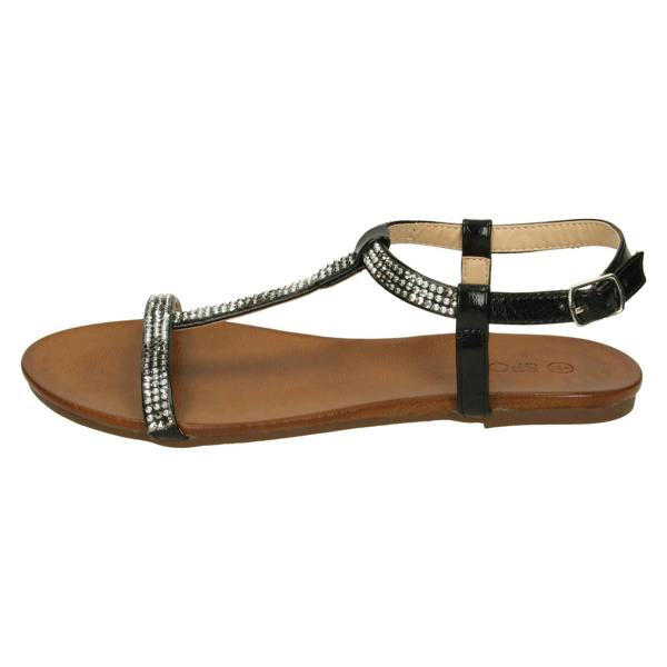 Spot On Ladies Spot On Flat Diamante T-Bar Sandals