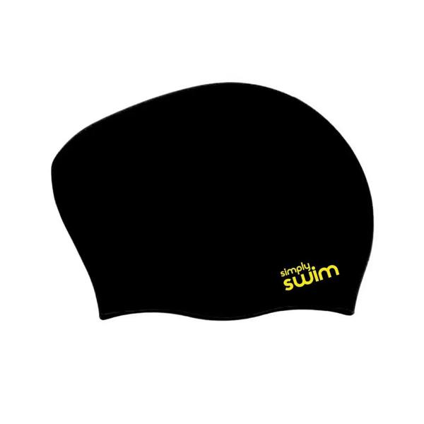 Simply Swim Adult Long Hair Silicone Swim Cap - Solid Colours - Black