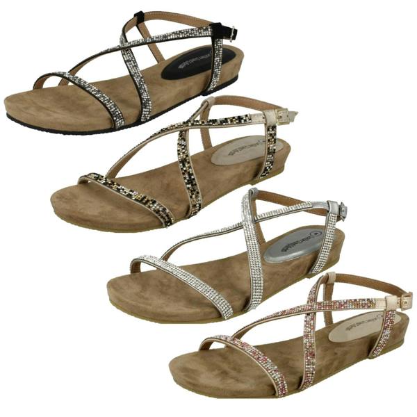 Leather Collection Ladies Leather Collection Diamante X Strap Sandals