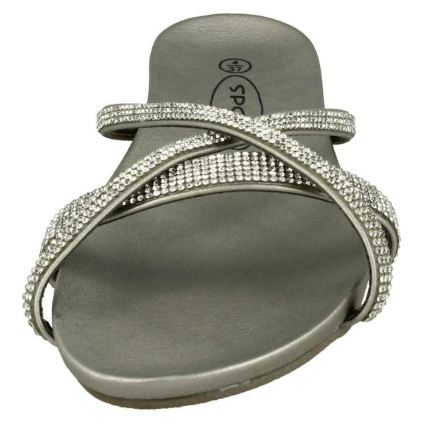 Spot On Ladies Spot On Diamante Flat Sandals