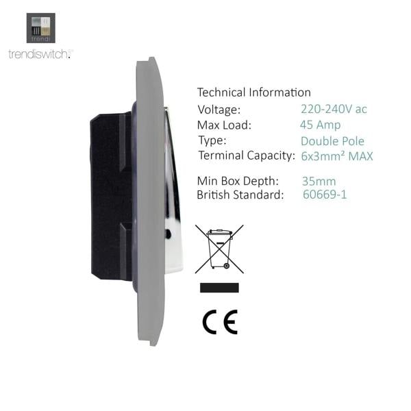 Trendi Switch 1 Gang 45 Amp Cooker Switch with Neon in Light Grey