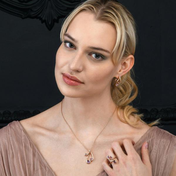 namana Rose Gold Vermeil Floral Stud Earrings with Natural Rhodolite, Amethyst and Garnet Gemstones