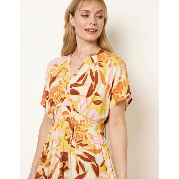Blue Vanilla Tropical V Front Shirred Waist Maxi Dress