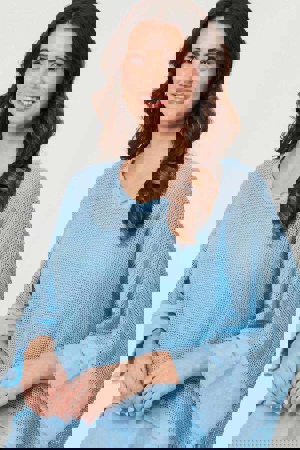 Blue | Semi Sheer Mesh Relaxed Layered Top