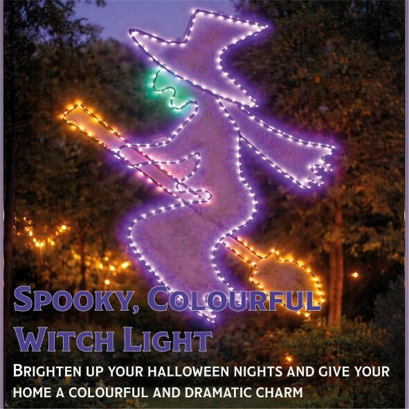 Scotts of Stow Fxlab Multicolour Micro LED Metal Silhouette Witch Outdoor with Timer