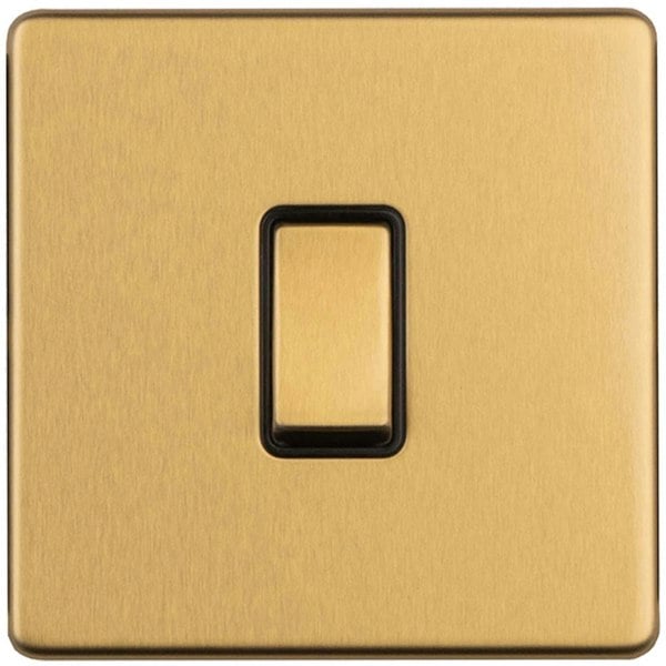 1 Gang Single Light Switch SCREWLESS SATIN BRASS 2 Way 10A Metal Rocker Slim