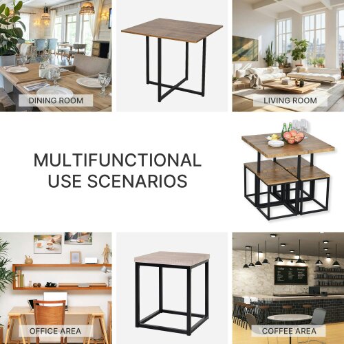 Wyld Haus Sajonia Metal And Wooden Brown 5 Piece Industrial Dining Table And Stool Set
