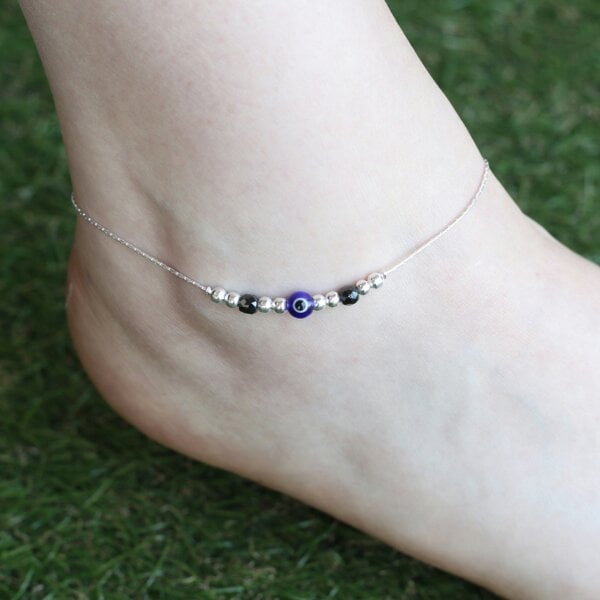 The Colourful Aura Pure Silver Single Evil Eye Nazar Minimalist Payal Anklet