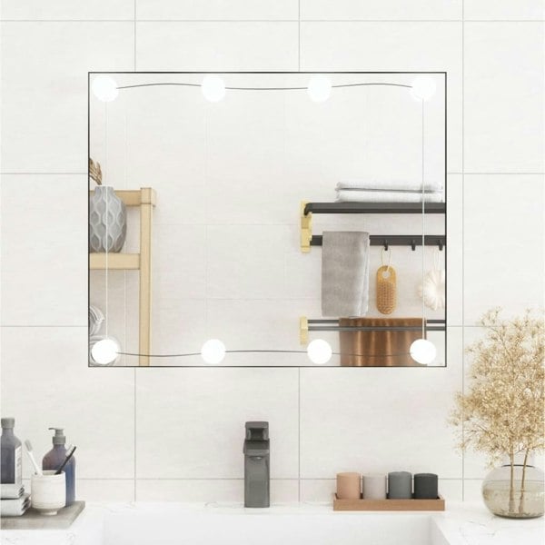 Berkfield Wall Mirror with LED Lights 50x60 cm Glass Rectangle