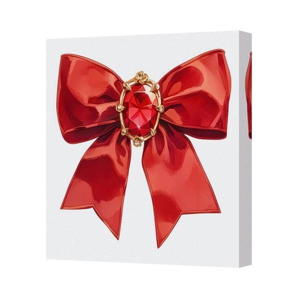 Benjamin Tate Design Red Ribbon Bow Canvas Wall Art Print With Gold Gem Center