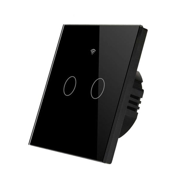 ENER-J No Neutral Wire Smart Switch – 2 Gang WiFi Switch, Alexa Compatible, Black UK Glass Panel