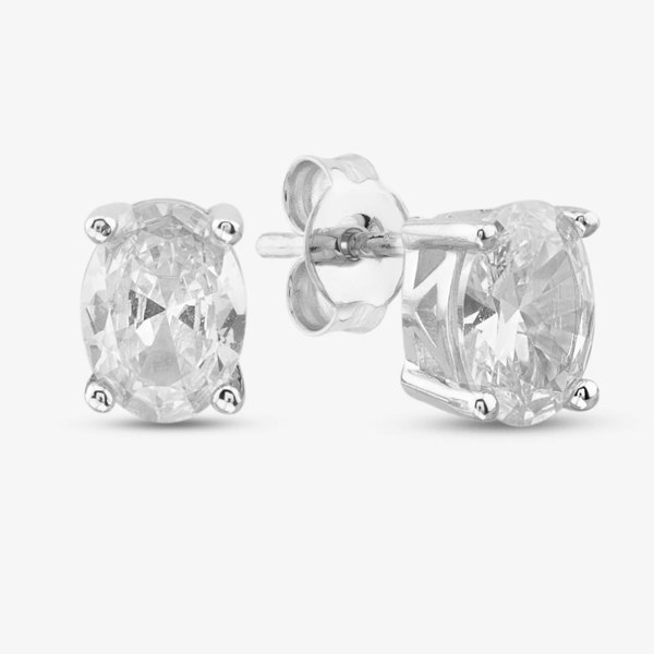 T. H. Baker Silver Cubic Zirconia Large Oval Stud Earrings SE8002CZ