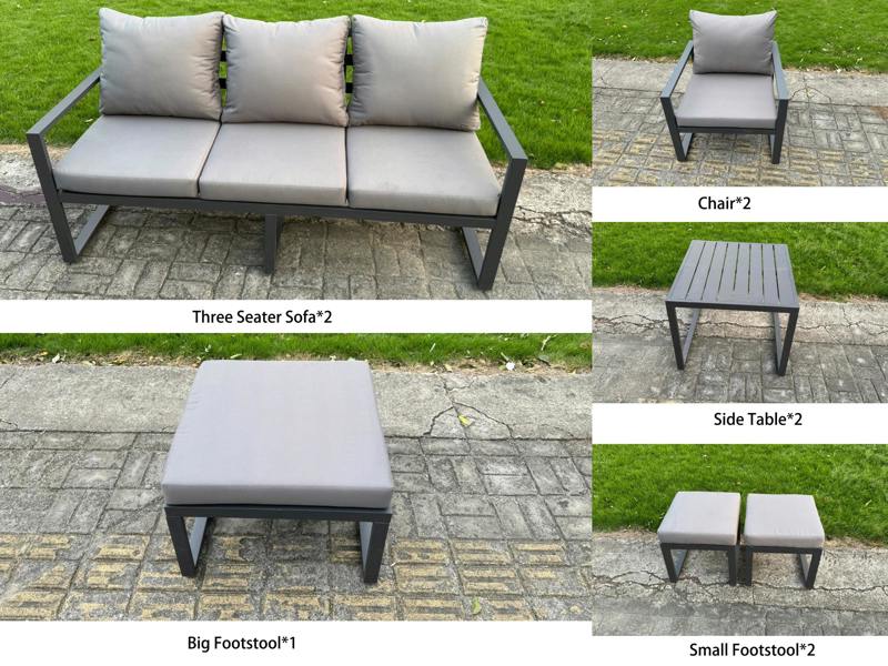 Fimous 11 Seater Garden Furniture Set Aluminium Outdoor Dining Set with Adjustable Rising Lifting Dining Table & Cushions 2 Side Tables Dark Grey