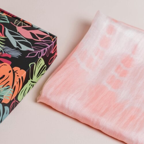 Peach Shibori Silk Scarf – Hand-Dyed Mulberry Silk, Beach & Resort Wrap