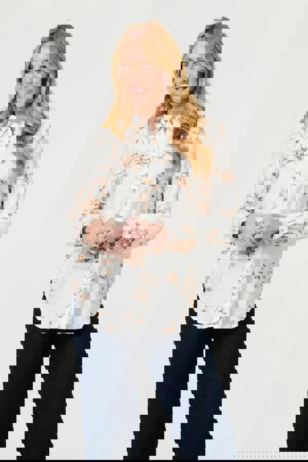 White | Floral Textured Long Sleeve Shirt