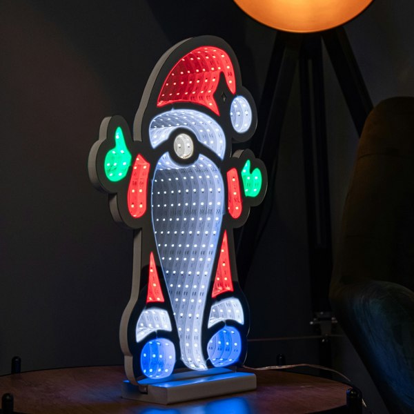 Samuel Alexander 40cm Light up Standing Gnome Christmas Infinity Decoration on Wooden Base with LEDs