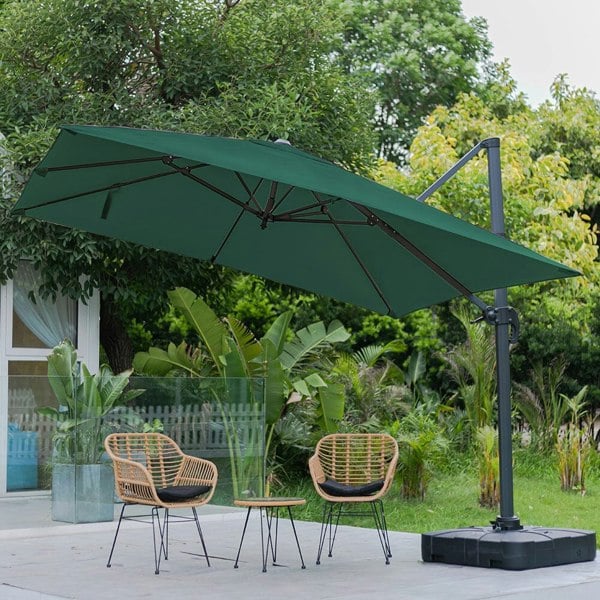 Light Grey 3 x 3 m Square Cantilever Parasol Outdoor Hanging Umbrella for Garden and Patio Parasols Living and Home Green Parasol + Cross Base + Square Water Tank