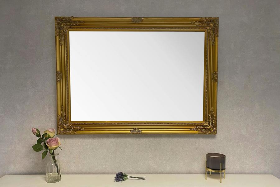 Downton Interiors Large Antique Gold Wood Frame Wall Mirror 90cm x 65cm