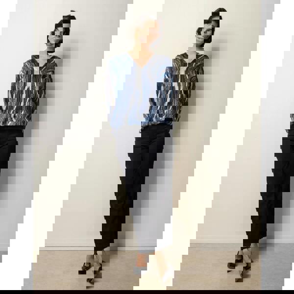 Blue Vanilla Swirl And Dot Print Lurex Blouse