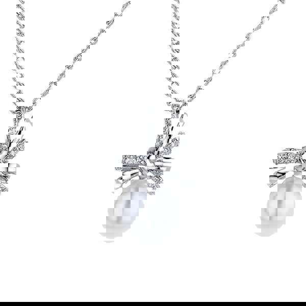 SVNX Dainty Bow Pearl Pendant Necklace