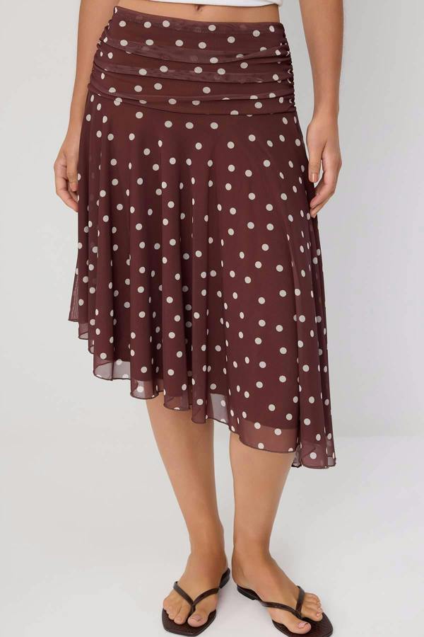 Skater Gathered Asymmetric Normal Waist Midi Tulle Skirt