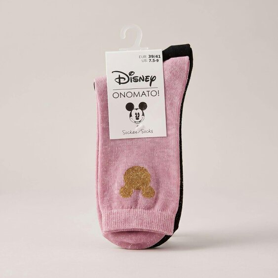 Onomato! Women's Disney Mickey Mouse Glitter Socks 6 Pairs UK 6-8 Pink and Black