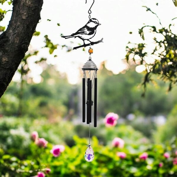 EDH Door Hardware Silhouette Blue Tit Wind Chime – Black, 58cm x 14cm x 6cm | Elegant Hanging Bird Chime for Garden, Patio & Home |  Outdoor Décor