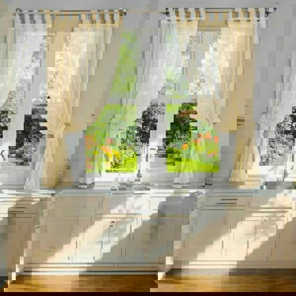 Luxury Living Voile Tab Top Curtain Pair with Crystal Tie Backs Sheer Window Panels