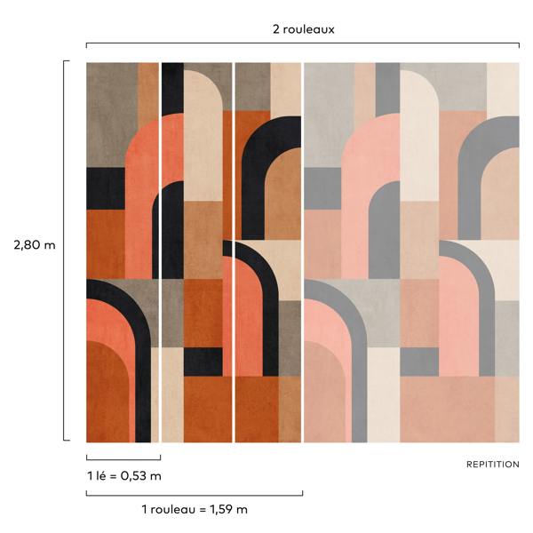 Grandeco Geo Modernist Shapes 3 Lane Repeatable Wallpaper Mural 1.59 x 2.8m, Orange