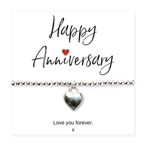 Aye Do Gifts Silver Heart Beaded Bracelet & Anniversary Message Gift Gift Card
