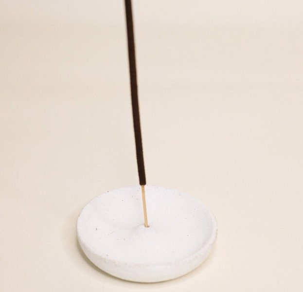 Ceramic moon incense holder white black handcrafted artisan