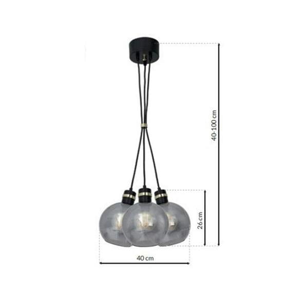 Milagro Omega Pendant Lamp Black And Gold Hand Made With Smoked Glass Spheres
