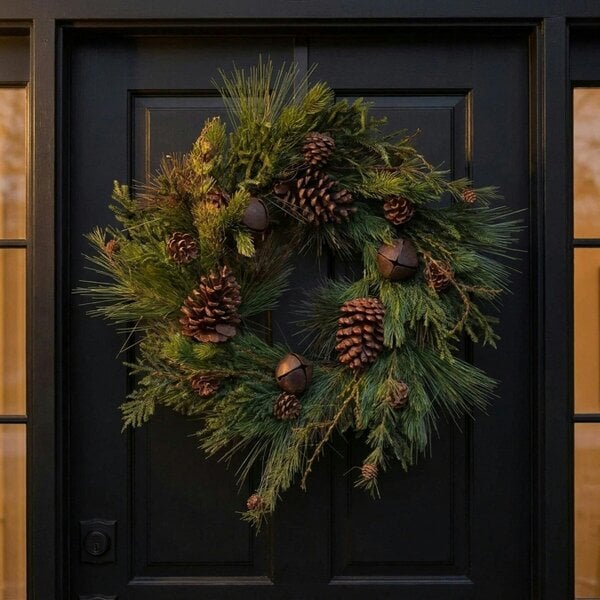 Garden Greatness Traditional Pine Cone and Bell Decorative Wreath