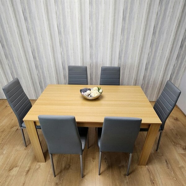 Kosy Koala Dining Set of 6 Dining Table and 6 Grey Faux leather Chairs Dinig Room Furniture
