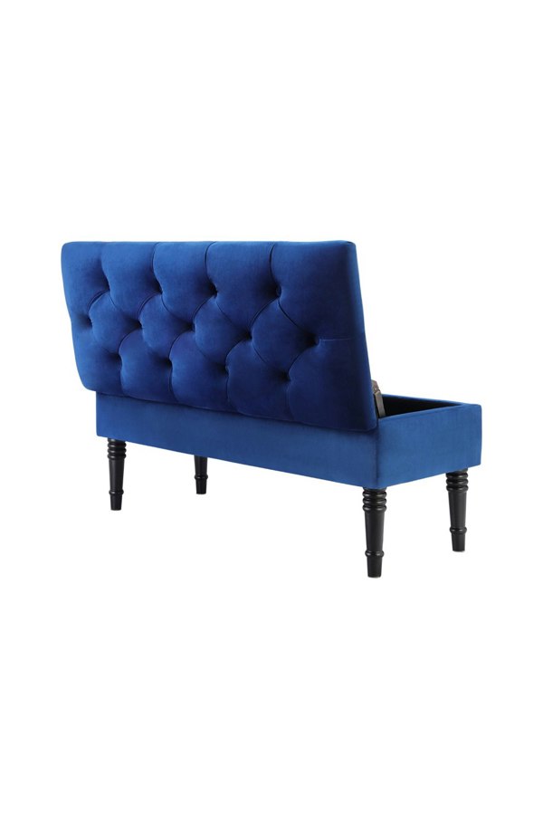 Living and Home Blue Buttoned Tufted Velvet Storage Ottoman Bench with Rubberwood Legs Luxury Bed End Stool