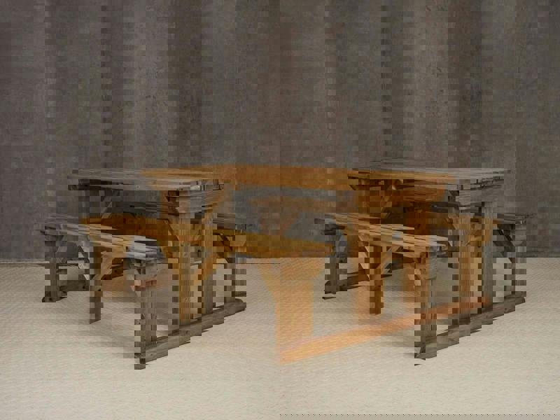 Abies Picnic Table and Benches Set - Rustic Finish Wooden Outdoor Dining Set for Gardens and Patios