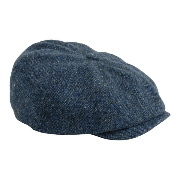 Gamble & Gunn British Made Mid Blue Button Top Cap Irish Donegal Tweed From Molloy and Sons