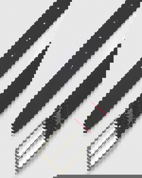 HUGO Gabriel Mens Buffalo-Leather Belt with Logo Keeper and Polished Hardware - Black 002