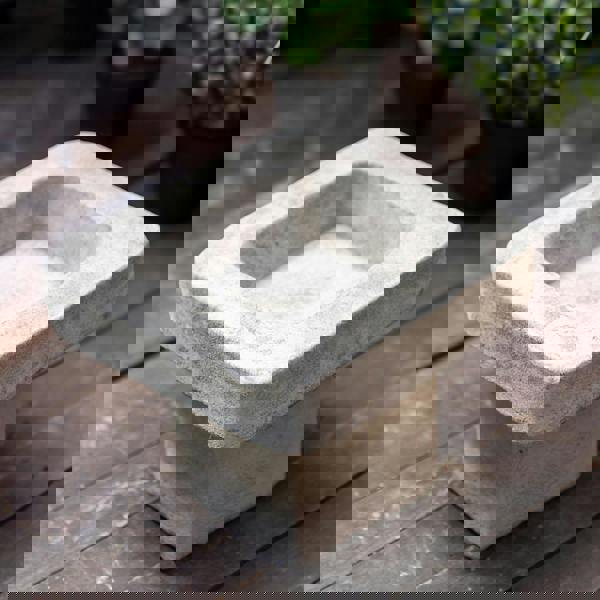 Stone Cast Plain Low Square Birdbath 25 cm Tall