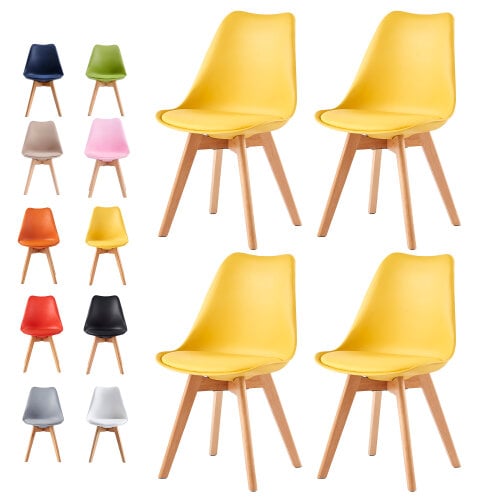 Set of 4 Dining Chairs with Solid Wooden Legs and Seat Cushion Pads Eva