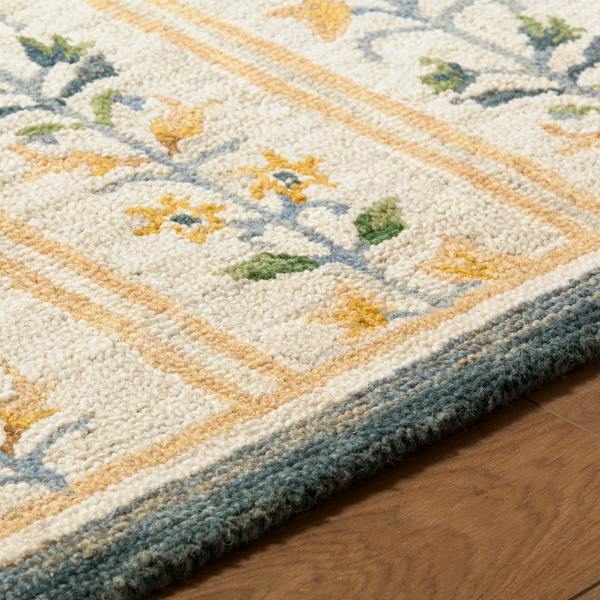 Livabliss Fairfax-Hand Tufted Beige Blue Yellow Wool Global Fringe Rug