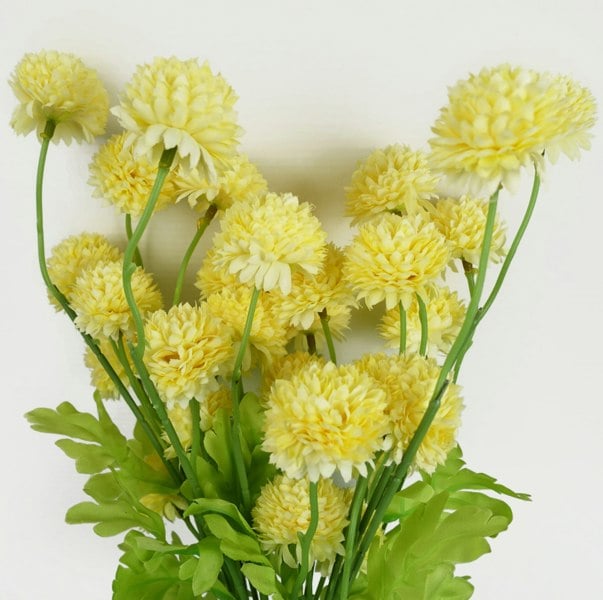 Leaf Pack of 6 x 50cm Dahlia Pompom Yellow Artificial Stem